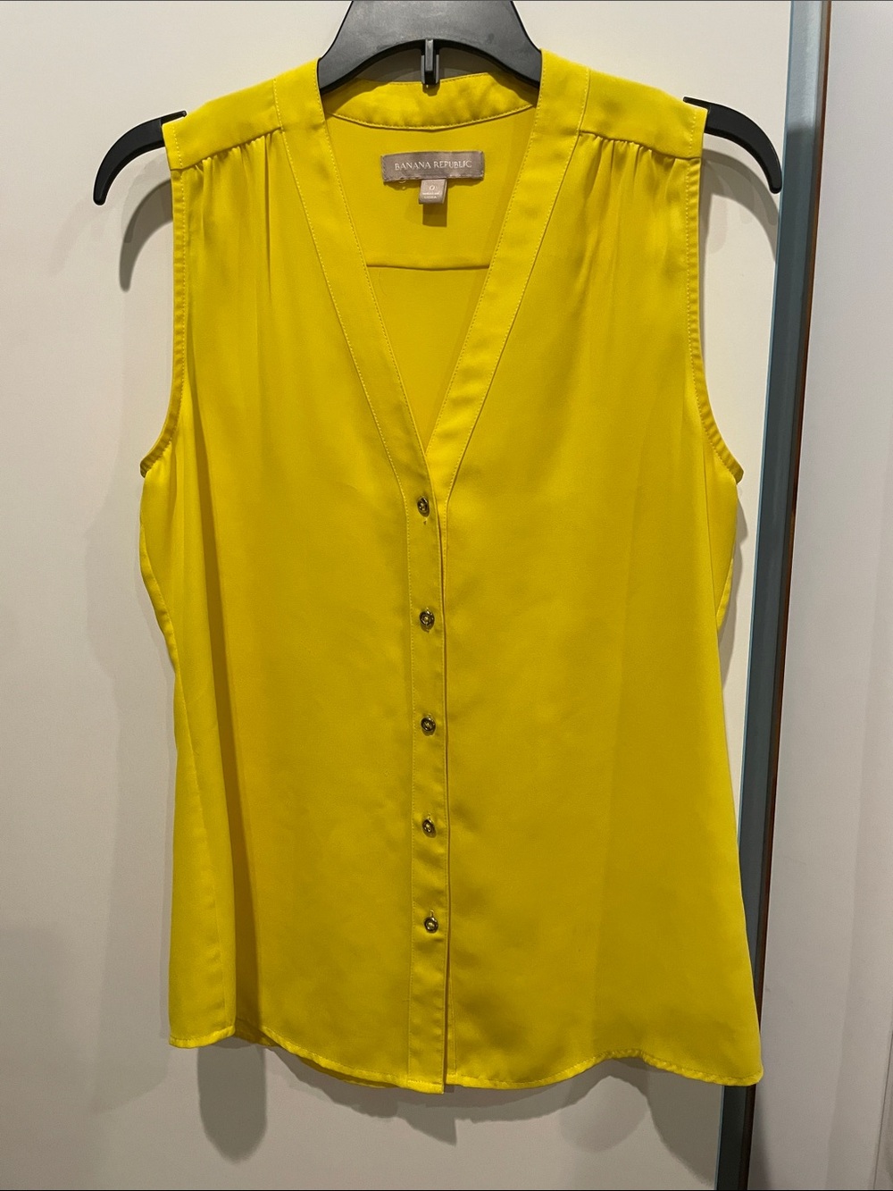 Banana Republic Bright Yellow Sleeveless V-Neck Button Front Top